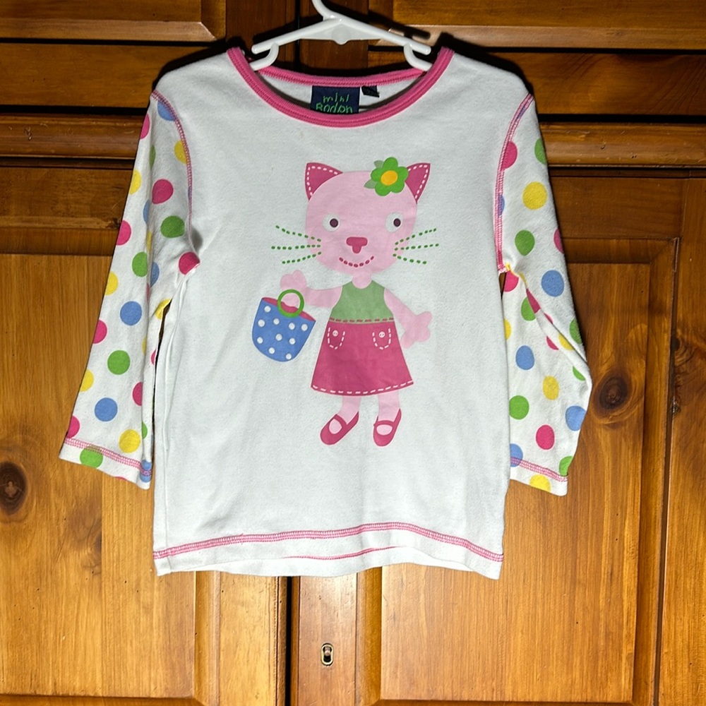Mini Boden Girls Colorful Polka Dot Cute Cat Shirt
